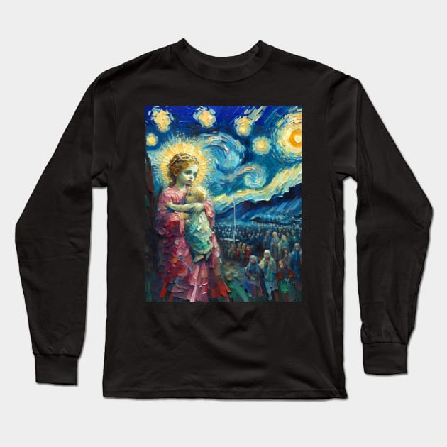 Jesus baby in starry night Long Sleeve T-Shirt by FUN GOGH